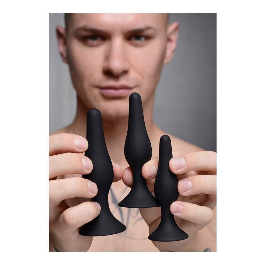 Triple Spire Tapered Silicone Anal Trainer Set of 3 - Black