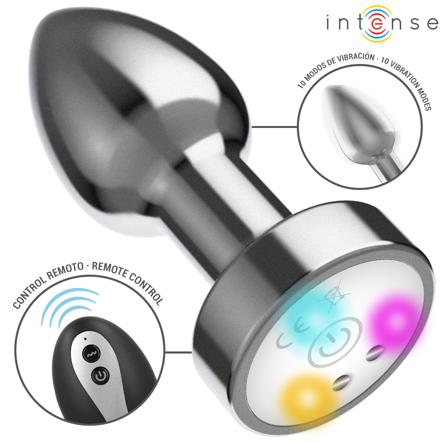 INTENSE - VIBRATING METAL ANAL PLUG WITH LED LIGHTS AND REMOTE CONTROL - SIZE S
