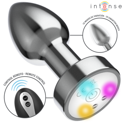 INTENSE - VIBRATING METAL ANAL PLUG WITH LED LIGHTS AND REMOTE CONTROL - SIZE S