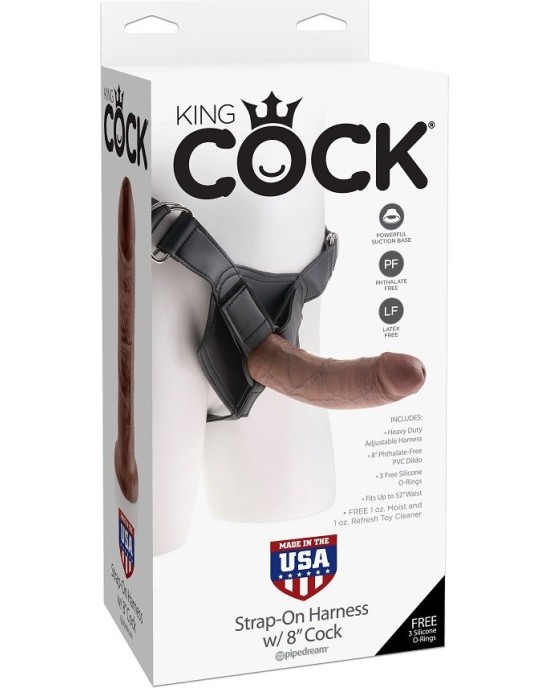 King Cock HARNESS WITH REALISTIC PENIS BROWN 20.3 CM