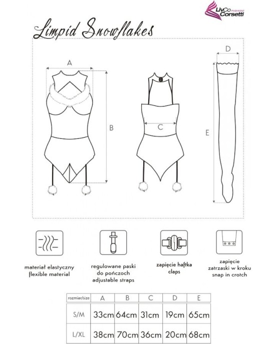 Livco Corsetti Sets LIVCO CORSETTI FASHION - LIMPID SNOWFLAKES LC 90604 BODY + STOCKINGS + CHRISTMAS HEADBAND S/M