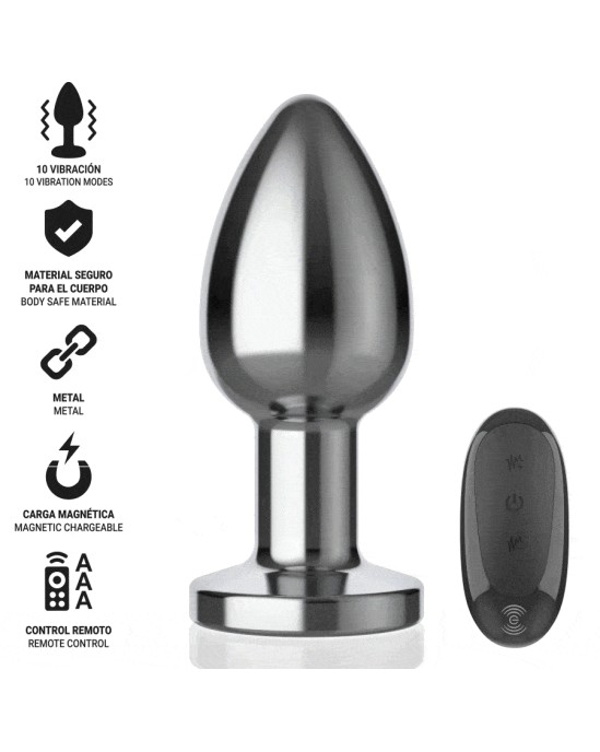 Intense Anal Toys INTENSE - ANAL PLUG 10 VIBRATIONS METAL WITH REMOTE CONTROL L
