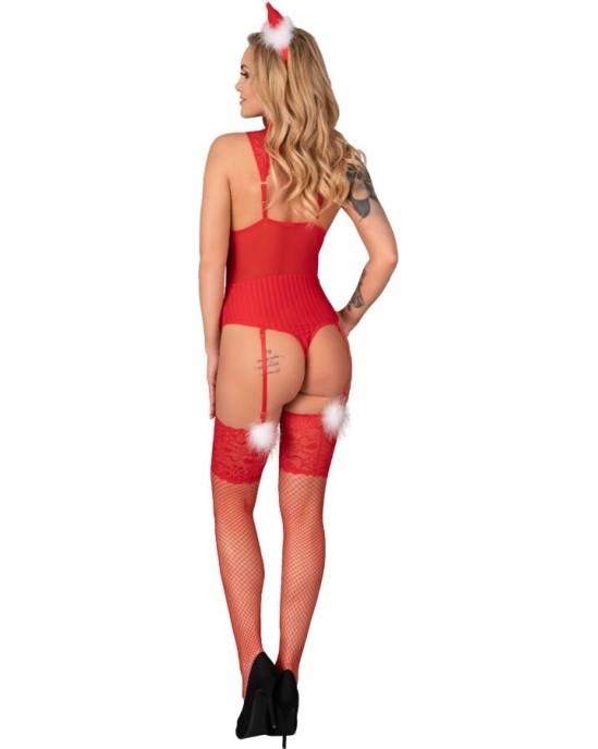 Livco Corsetti Sets LIVCO CORSETTI FASHION - LIMPID SNOWFLAKES LC 90604 BODY + STOCKINGS + CHRISTMAS HEADBAND L/XL