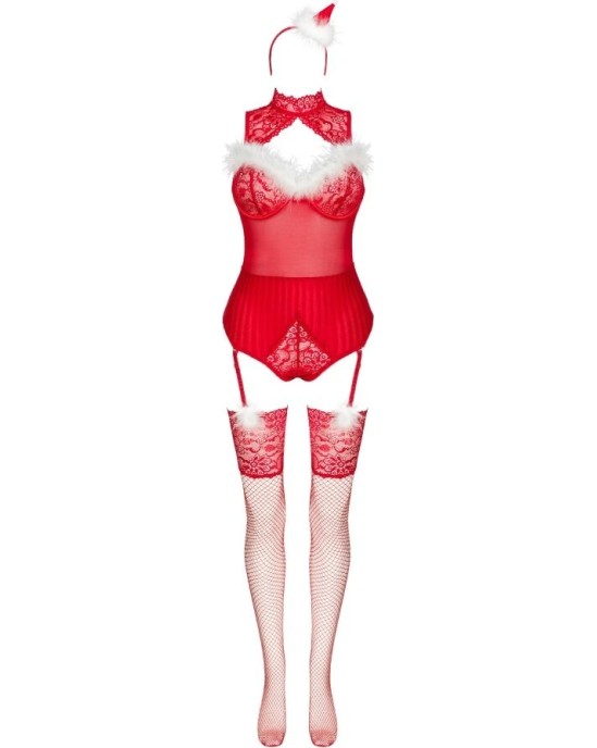 Livco Corsetti Sets LIVCO CORSETTI FASHION - LIMPID SNOWFLAKES LC 90604 BODY + STOCKINGS + CHRISTMAS HEADBAND L/XL