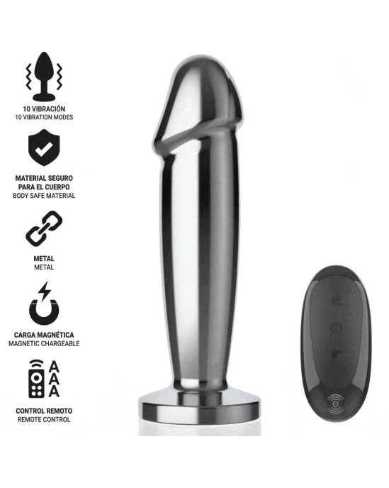 Intense Anal Toys INTENSE - ANAL PLUG 10 VIBRATIONS METAL DILDO WITH REMOTE CONTROL S