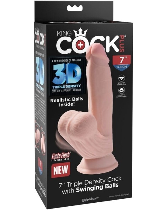 King Cock Plus KING COCK - PLUS 3D DILDO SWINGING BALLS 15.2 CM LIGHT SKIN