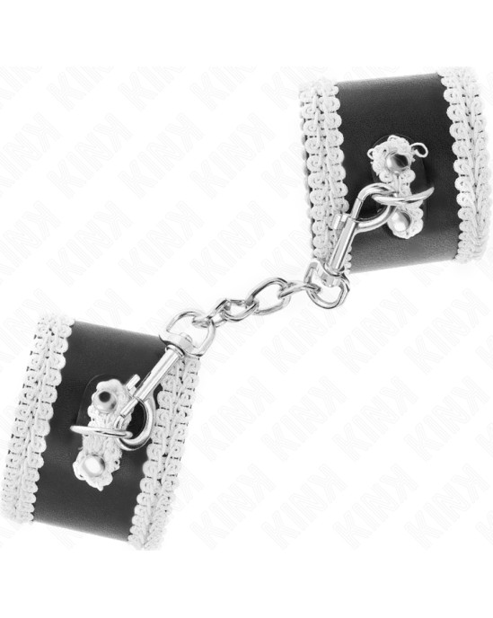 Kink Wrist Restraint KINK - BLACK WRIST RESTRAINTS WITH WHITE DECORATE LACE ADJSUTABLE 20-23 CM X 5.5 CM
