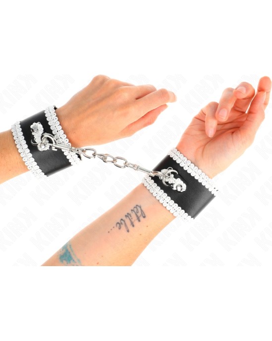 Kink Wrist Restraint KINK - BLACK WRIST RESTRAINTS WITH WHITE DECORATE LACE ADJSUTABLE 20-23 CM X 5.5 CM