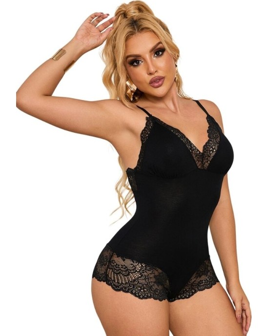 Subblime Bodies SUBBLIME - BLACK FLORAL LACE DETAIL TEDDY L/XL