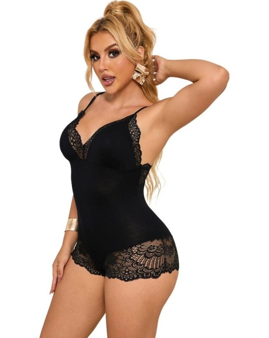 Subblime Bodies SUBBLIME - BLACK FLORAL LACE DETAIL TEDDY L/XL