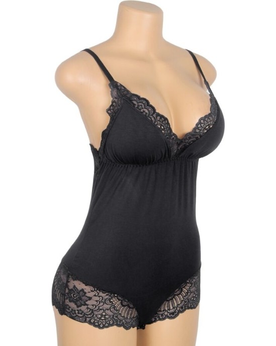 Subblime Bodies SUBBLIME - BLACK FLORAL LACE DETAIL TEDDY L/XL