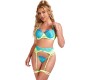 Subblime Sets SUBBLIME - 955328 BRA SET WITH LACE AND GARTER LINES GREEN AND BLUE L/XL