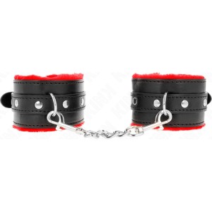 Kink Wrist Restraint KINK - PREMIUM FUR LINED WRIST RESTRAINTS RED WITH BLACK BELT ADJUSTABLE 17-29 CM X 6 CM