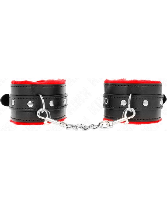 Kink Wrist Restraint KINK - PREMIUM FUR LINED WRIST RESTRAINTS RED WITH BLACK BELT ADJUSTABLE 17-29 CM X 6 CM