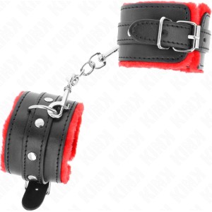 Kink Wrist Restraint KINK - PREMIUM FUR LINED WRIST RESTRAINTS RED WITH BLACK BELT ADJUSTABLE 17-29 CM X 6 CM