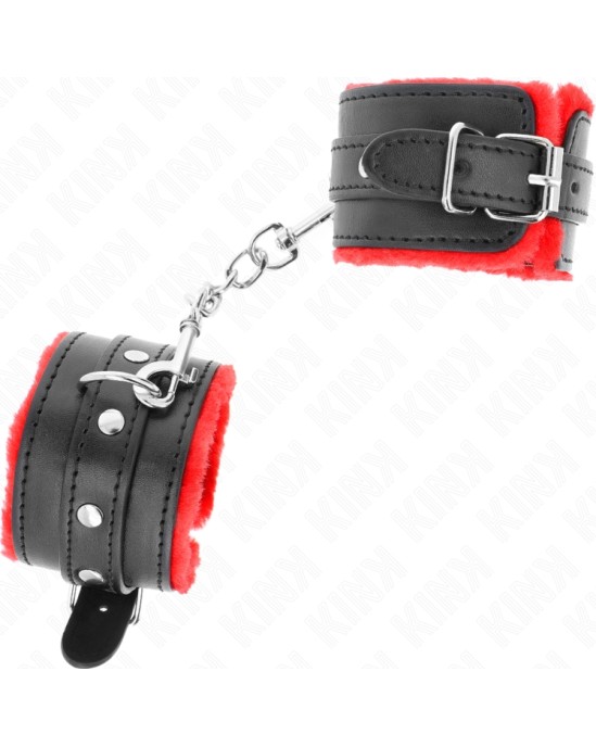 Kink Wrist Restraint KINK - PREMIUM FUR LINED WRIST RESTRAINTS RED WITH BLACK BELT ADJUSTABLE 17-29 CM X 6 CM