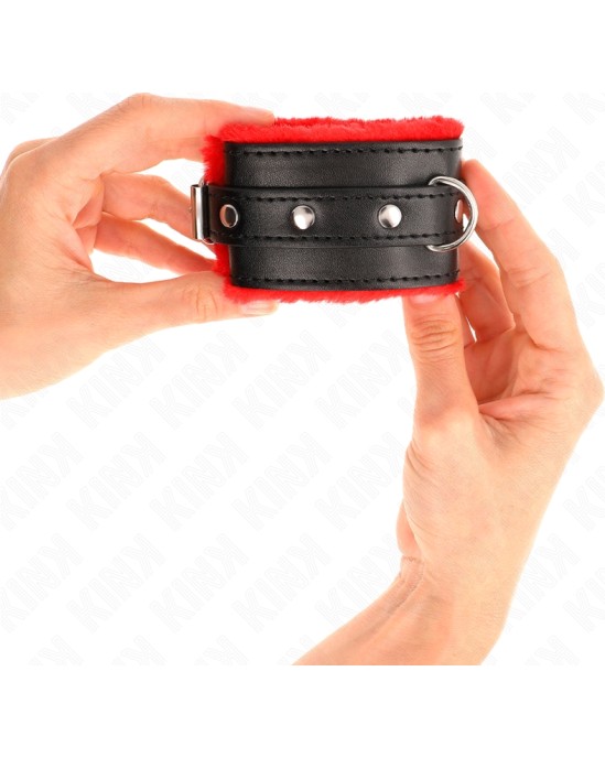 Kink Wrist Restraint KINK - PREMIUM FUR LINED WRIST RESTRAINTS RED WITH BLACK BELT ADJUSTABLE 17-29 CM X 6 CM