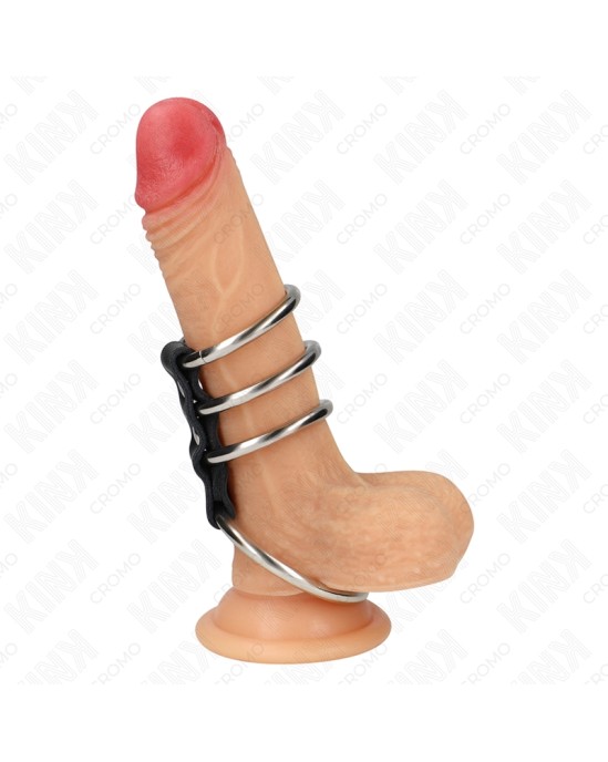 Kink Ring Power KINK - 4 METAL PENIS RINGS 3.7 CM TO 5 CM CONNECTED BY LEATHER