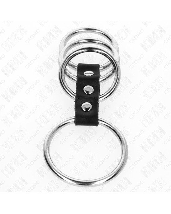 Kink Ring Power KINK - 4 METAL PENIS RINGS 3.7 CM TO 5 CM CONNECTED BY LEATHER
