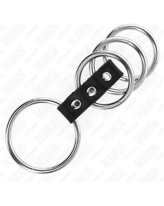 Kink Ring Power KINK - 4 METAL PENIS RINGS 3.7 CM TO 5 CM CONNECTED BY LEATHER
