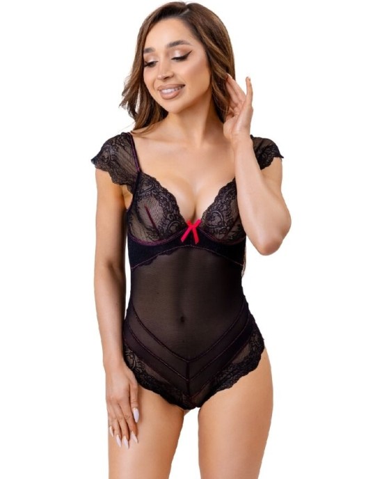 Livco Corsetti Bodies LIVCO CORSETTI FASHION - EVELYN LC 20243 BODY WITH LACE TRIMMING AND TRANSPARENCIES BLACK S/M