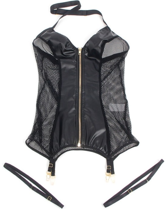 Subblime Dresses SUBBLIME - 954451 SEXY MESH DRESS LEATHER BLACK L/XL