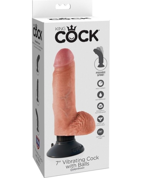 King Cock 17.78 CM VIBRATING COCK WITH BALLS FLESH