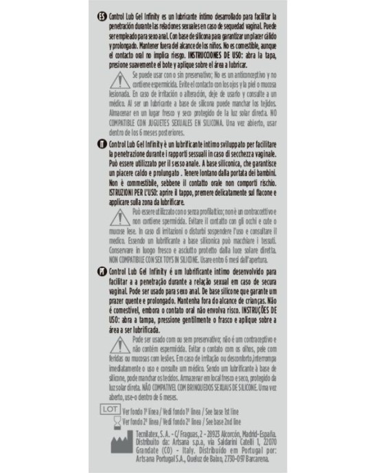 Control Lubes CONTROL - INFINITY SILICONE BASED LUBRICANT 75 ML