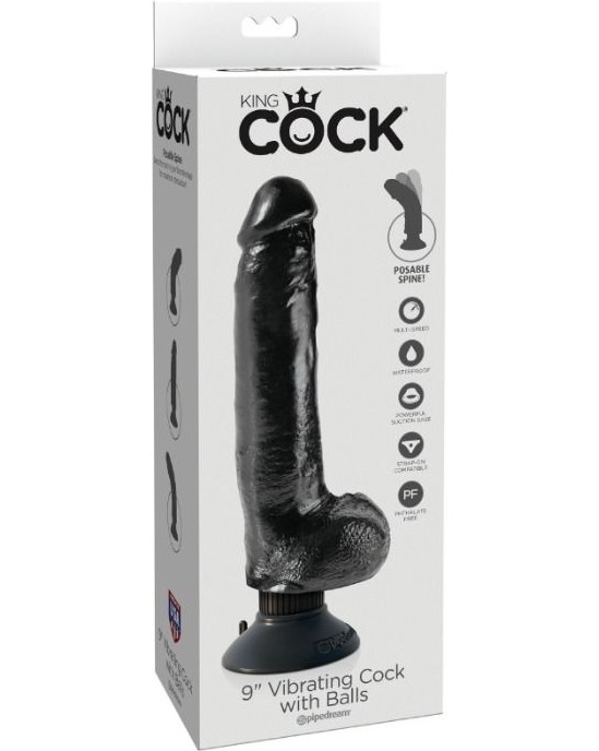 King Cock 23 CM VIBRATING COCK WITH BALLS BLACK