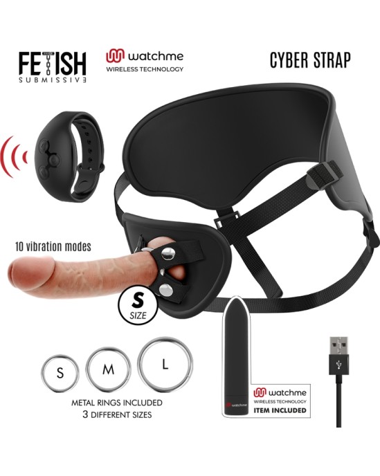 Fetish Submissive CYBER STRAP - HARNESS WITH DILDO AND BULLET REMOTE CONTROL WATCHME S TECHNOLOGY