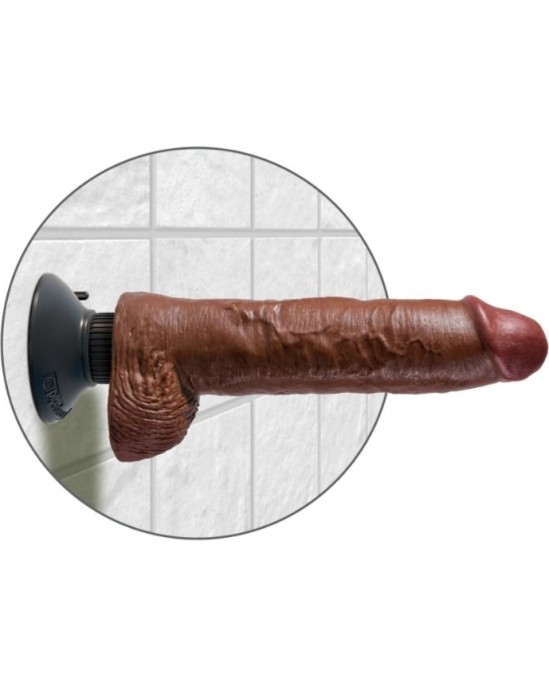 King Cock 25.5 CM VIBRATING COCK WITH BALLS BROWN