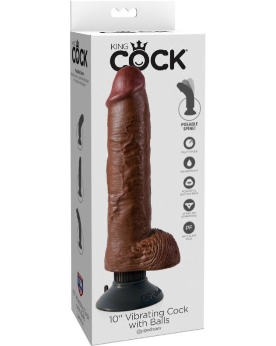 King Cock 25.5 CM VIBRATING COCK WITH BALLS BROWN