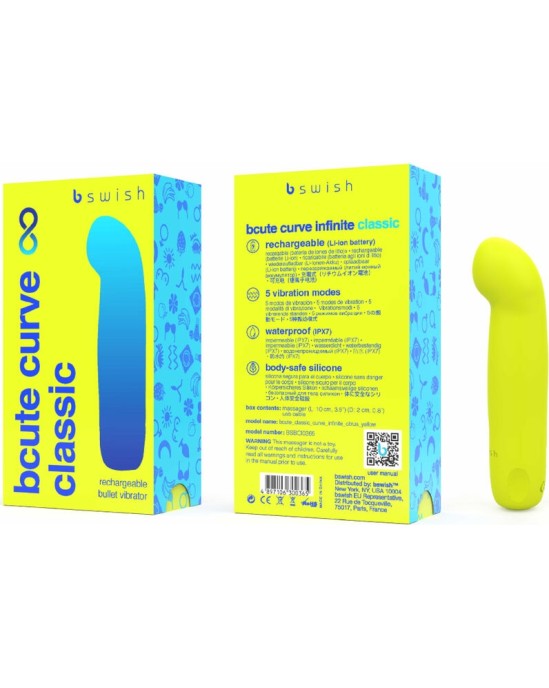 B Swish BCUTE CURVE INFINITE CLASSIC RECHARGEABLE SILICONE VIBRATOR YELLOW