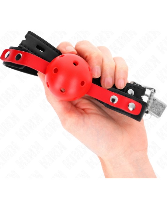 Kink Collar & Gag KINK - RED HOLLOW HARD BALL 4 CM GAG BLACK STRAP 60 x 2 CM ADJUSTABLE 37-52 CM