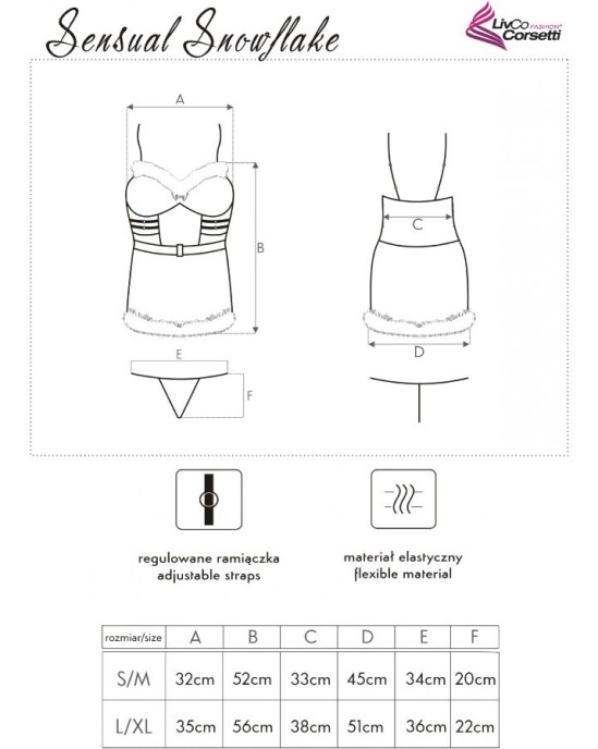 Livco Corsetti Sets LIVCO CORSETTI FASHION - SENSUAL SNOWFLAKE LC 90603 CHRISTMAS CHEMISE + THONG + HEADBAND S/M