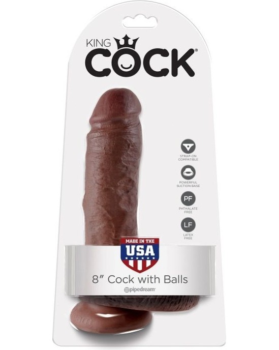 King Cock 8" COCK BROWN WITH BALLS 20.3 CM