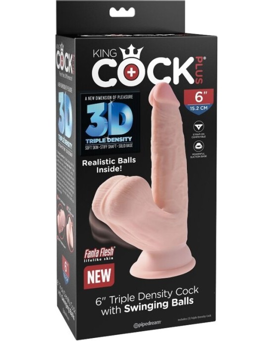 King Cock Plus KING COCK - PLUS 3D DILDO SWINGING BALLS 12.7 CM
