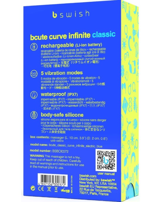 B Swish BCUTE CURVE INFINITE CLASSIC RECHARGEABLE VIBRATOR BLUE SILICONE