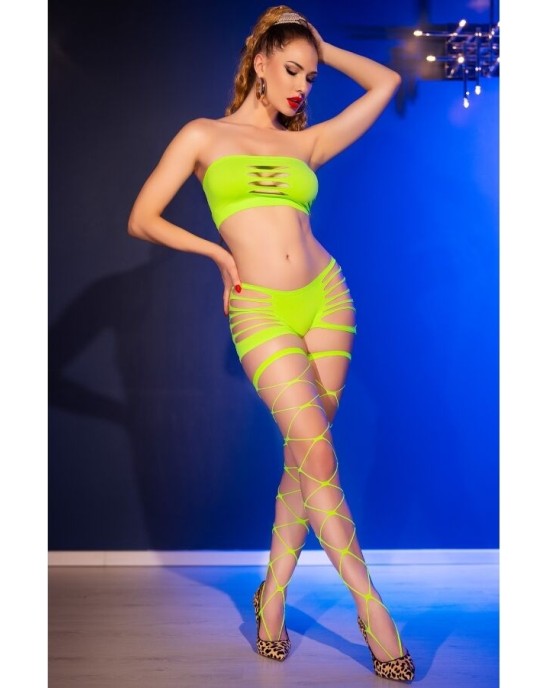 Chilirose Sets CHILIROSE - CR 4866 NEON GREEN TOP AND SHORTS SET S/M