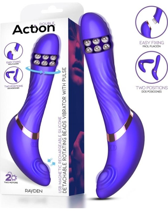 Action Rayden Detachable Rotating Beads Vibrator with Pulsation Two Positions