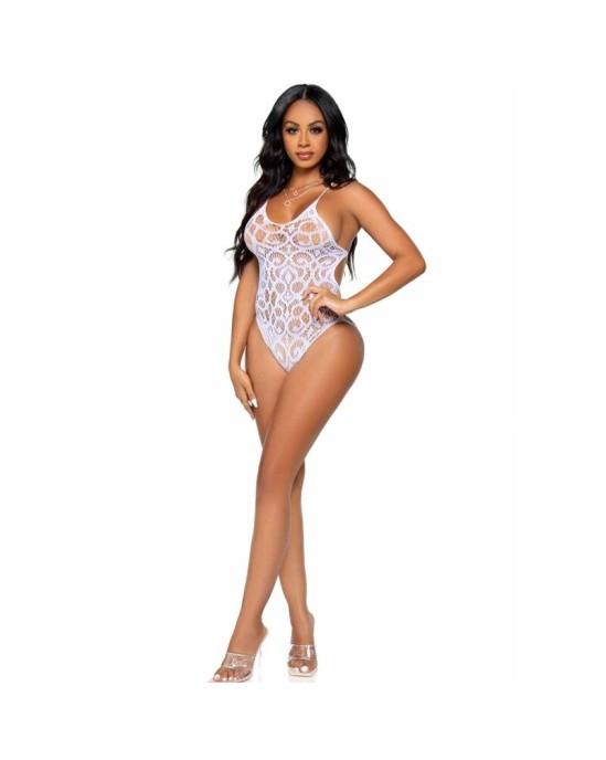 Leg Avenue Teddies LEG AVENUE SEAMLESS SCROLL LACE TEDDY - WHITE