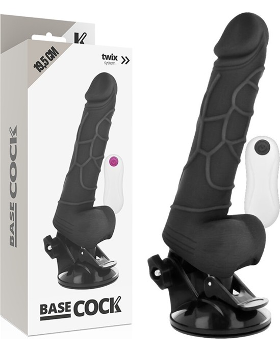 Basecock Reālistisks vibrators ar sēkliniekiem un pulti 19,5cm melns