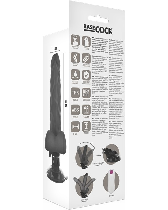 Basecock Reālistisks vibrators ar pulti melns 21 CM