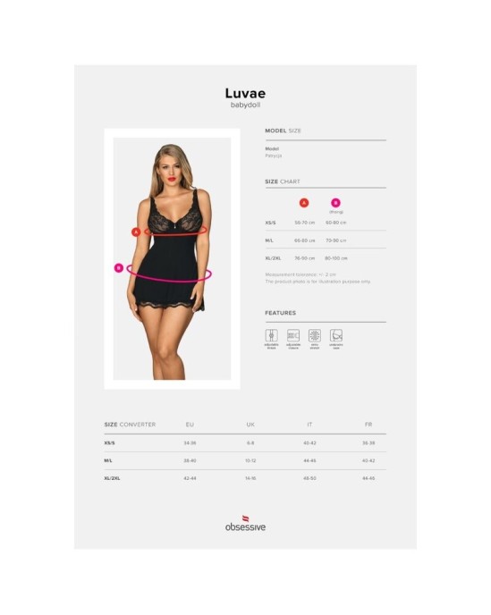 Obsessive Babydoll Obsessive - LUVAE BABYDOLL И СТРИНГИ ЧЕРНЫЕ XS/S