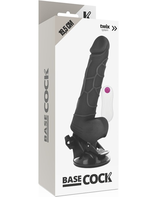 Basecock Reālistisks vibrators ar sēkliniekiem un pulti 19,5cm melns