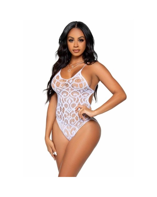 Leg Avenue Teddies LEG AVENUE SEAMLESS SCROLL LACE TEDDY - WHITE