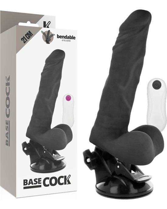 Basecock Reālistisks vibrators ar pulti melns 21 CM