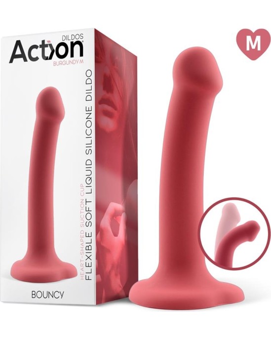 Action Bouncy Liquid Silicone Dildo Hiper Flexible 7 - 18 cm Size M Burgundy