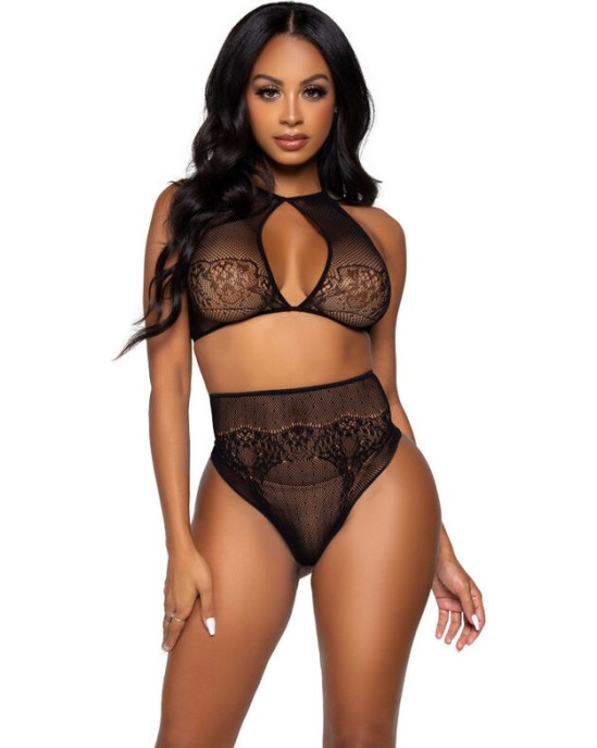 Leg Avenue Sets LEG AVENUE - TWO PIECES SET HALTER CROP TOP & THONG PANTY PANTY ONE SIZE