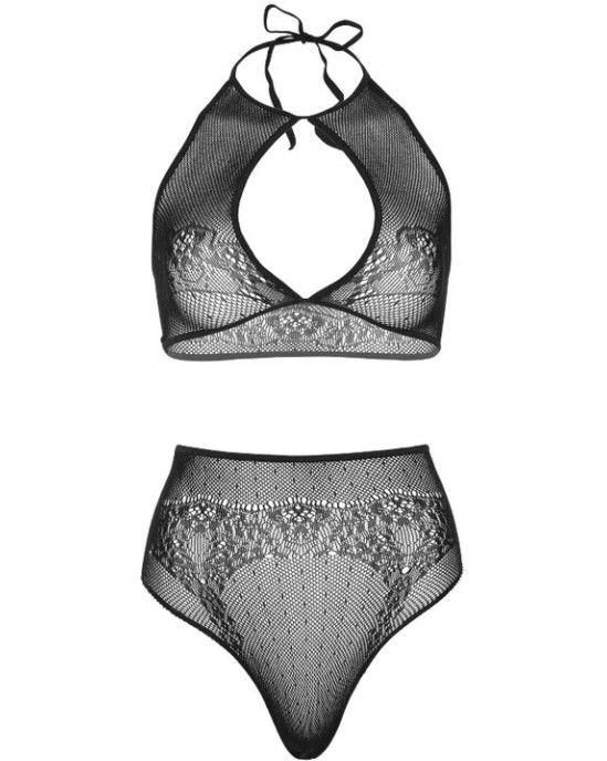 Leg Avenue Sets LEG AVENUE - TWO PIECES SET HALTER CROP TOP & THONG PANTY PANTY ONE SIZE